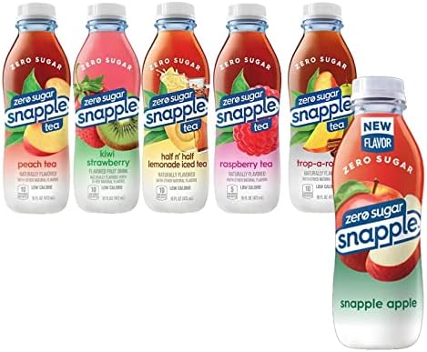 Snapple Zero Sugar Bundle All Natural Iced Tea Gluten Free 100% Recycled Plastic Bottle 24 Pack 4 Each Flavor, 16.0 Fl Oz