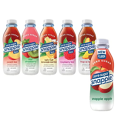 Snapple Zero Sugar Bundle All Natural Iced Tea Gluten Free 100% Recycled Plastic Bottle 24 Pack 4 Each Flavor, 16.0 Fl Oz #TOP23