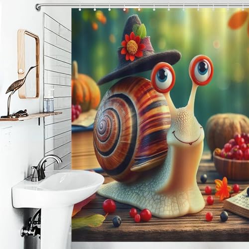 Rideau de douche escargots en polyester 140x183 cm avec 12 crochets - 6