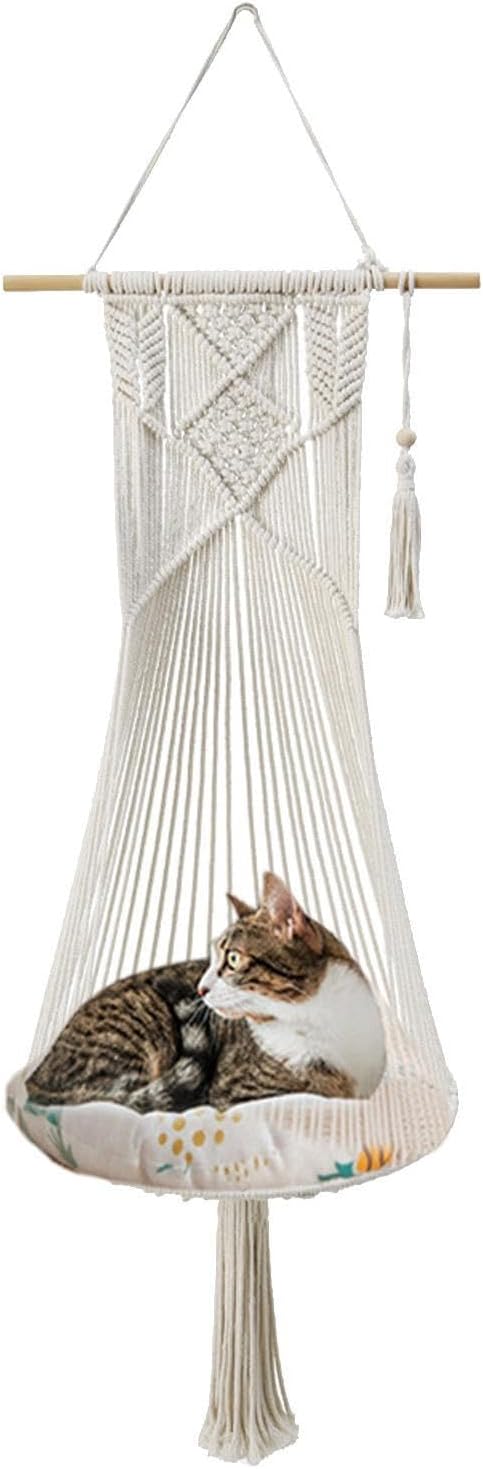 Macrame Hammock for Cats | Macrame Pet Hammock for Cat | Comfortable Cat, Handwoven Cotton Rope Bed for Window, Porch, Garden