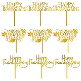 12 Pieces Thanksgiving Acrylic Cake Toppers Gold Happy Thanksgiving Cake Toppers, Gold Cake Cake Decorations for autumn party decoration
