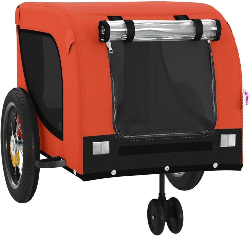 Pet Bike Trailer for Small Dogs, Foldable Dog Bicycle Trailer with Safety Flag, Durable Oxford Fabric and Iron Frame, Comfortable Outdoor Pet Stroller for Cycling, Orange and Black