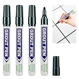 4 Pack Dark Grey Grout Pens, Tile Grout Reviver Marker for Bathroom & Kitchens, Easy-Use Tile Paint Repair Pen Whitener to Restoring Discoloured Faded Joints on Wall & Floor Tiles