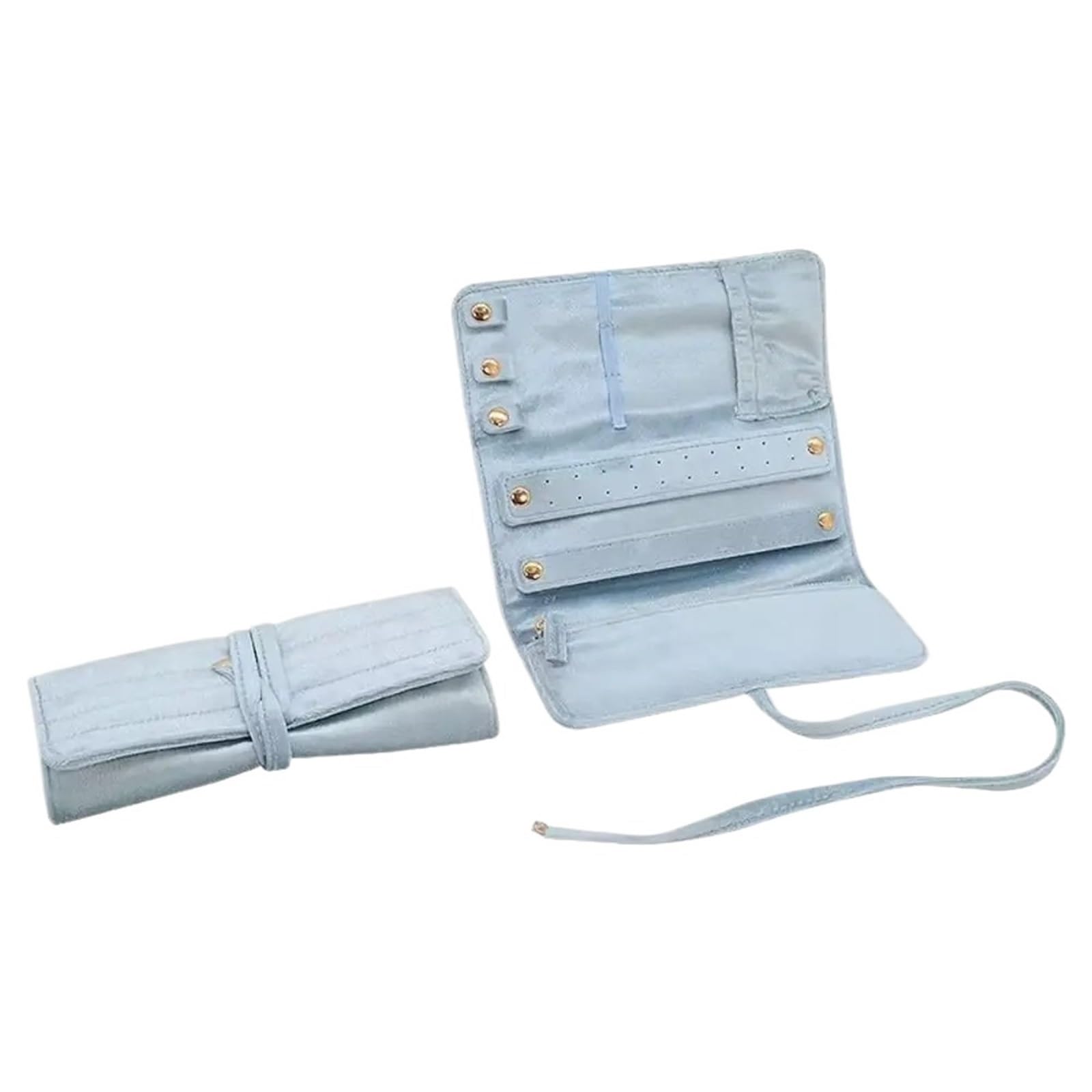 RUWLFE 1Pcs Universal Travel Jewelry Bag With Buckle Foldable Jewelr𝐲 Roll Portable Storage Display Pouch for Rings, Necklaces, Earrings(Sky Blue)