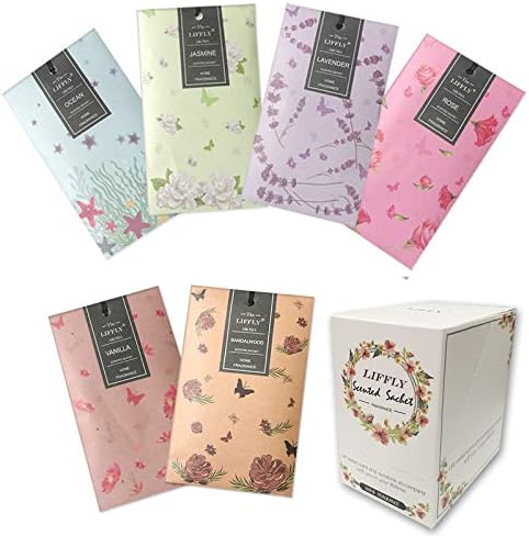 LIFFLY 14 Packs Scented Sachets for Drawers and Closets Lavender, Rose, Jasmine, Ocean, Vanilla, Sandalwood, 6 Scent (6 Different Scent)