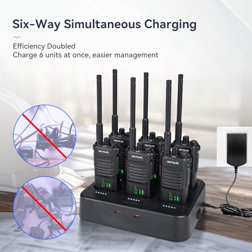 Image of Retevis RT86 2 Way Radio Long Range with 6 Way Charger for Warehouse,6Pack | High Power Strong Signal, Professional Walkie Talkies, ABS Heavy Duty, Rugged, Rechargeable,16h Long battery life,Hands-free