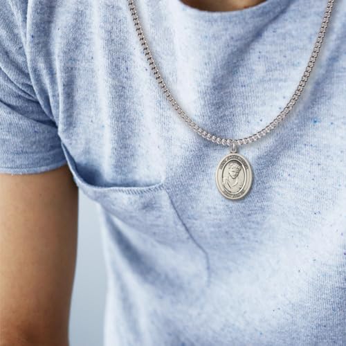 Saint Carlo Acutis Medal Necklace – Men's Pewter Pendant with 24-Inch Light Chain and Gift Box – Patron Saint of the Internet & Youth - Made in USA3