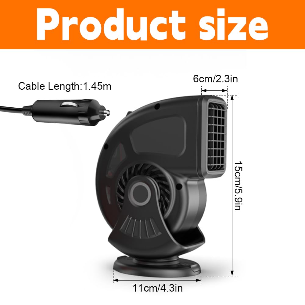 Riscaldatore per Auto, 12V Ventola di Riscaldamento per Parabrezza, 150W Ventola di Raffreddamento, 2 in 1 Riscaldamento Auto, Riscaldamento per Auto di 360°, Stufa per Auto, SUV, Campeggio