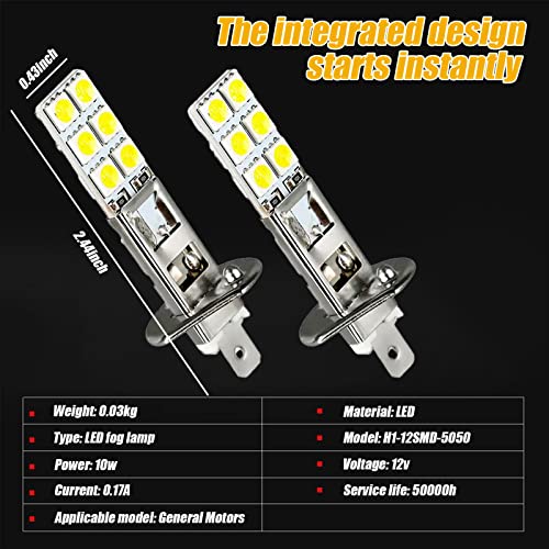 Cueclue Pack-4 H1 Car Led Fog Lights, 6000K Waterproof Car Headlamps, 12V 5050-12Smd Dome Courtesy Bulbs For Most Cars Suvs Trucks (White) #TOP1