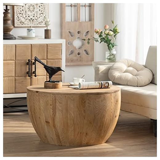 31.5 inch Round Coffee Table, Coffee Table with Storage for Living Room, Rustic Wood Desktop with Sturdy Base, End Side Table for Dining Room, Modern Design Home Furniture Decor, Natural