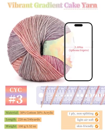 Image of Coopay Yarn for Crocheting Knitting, Gradient Cake Yarns, 2 x 3.53oz - 240yds - 50% Cotton 50% Acrylic Ombre Yarns, Crochet Yarn for Blankets, Shawls, Scarves (107 Evening Sunset)