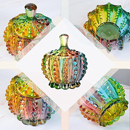 Joeyan 6 oz Colorful Embossed Glass Jars with Lid - Crystal Glass Candy Dishes - Iridescent Candy Jars Jewelry Box for Wedding, Party, Buffet Decorative - Thumbnail 3