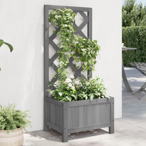 Myheimly Tannenholz Massiv Garten Spalier mit Blumenkasten Gartenspalier Rankgitter Rankhilfe Pflanzkasten Blumenkübel Grau,40 x 30 x 90 cm
