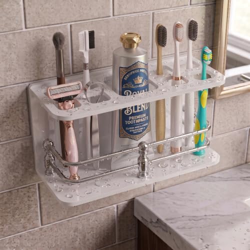 Image of self Adhesive Wall Mounted Acrylic Toothpaste Holder,Toothbrush Stand,Toothpaste Tubler for Bathroom Organizer Rack for Home(Black Acrylic) (Full S.S White)
