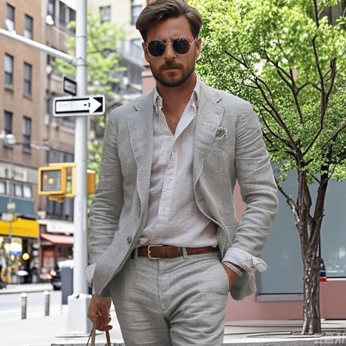 ORBITRAY Men's Linen 2-Piece Suit 2025 Spring Summer Breathable Wedding Business Blazer Pant Set Lightweight4