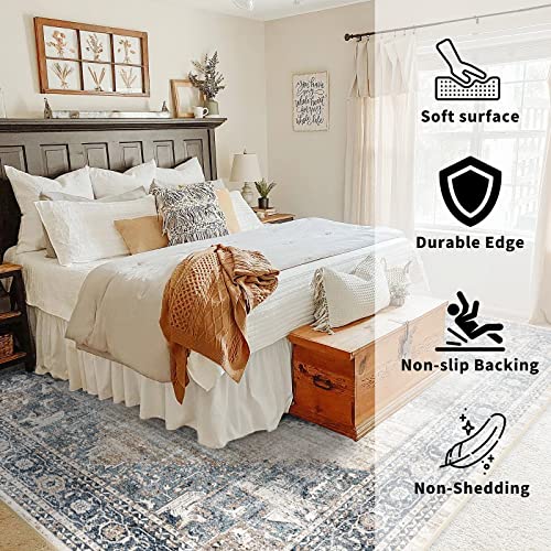 YOUFORTONG Area Rugs 9x12 Washable Non-Slip Boho Rug Stain Resistant Rugs for Living Room Dining Room Bedroom Low-Pile and Ultra Soft Area Rug (Blue, 9x12)