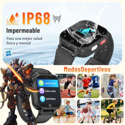 Transformers 4G Kids Smart Watch Phone, GPS, Video Call, Waterproof - Black - image 6