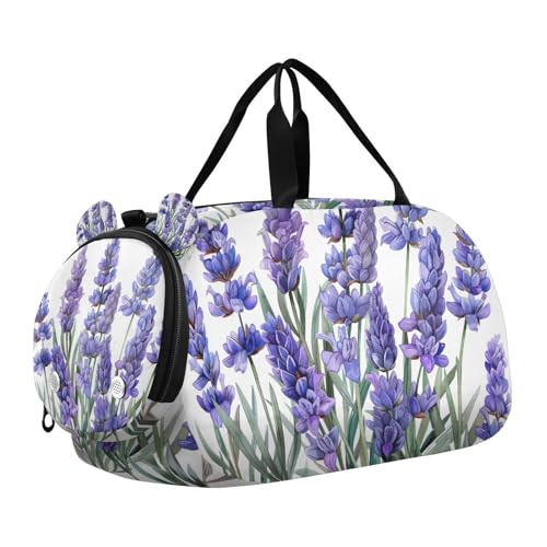 YETTASBIN Sport Travel Duffel Bag for Girls Boys, Lavender Large Waterproof Weekender Overnight Bag, Detachable Shoulder Strap Gym Bag with Shoe Compartment & Wet Pocket
