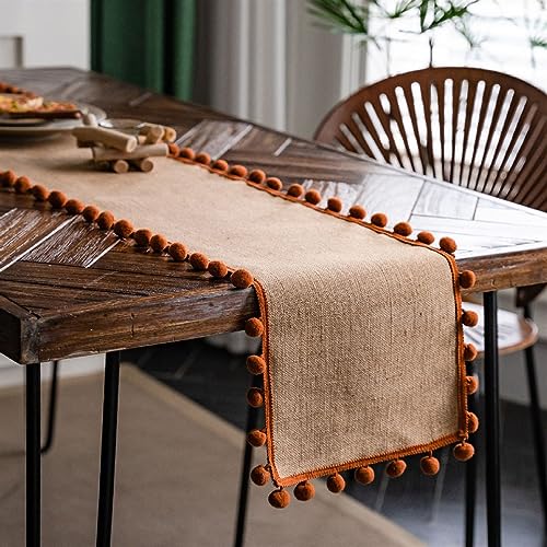 Farmhouse Table Runner Cotton Linen Table Decoration for Holiday Party Farmhouse Table Runners Wedding and Dining Decorations Orange, 30 x 240 cm