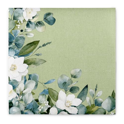 Mank Airlaid Serviette Maxime 40 x 40 cm 50 Stück stoffähnliche Premium Einweg Servietten weich & reißfest extra saugstark Eukalyptus Hochzeit Design Hochzeitsservietten in grün weiß