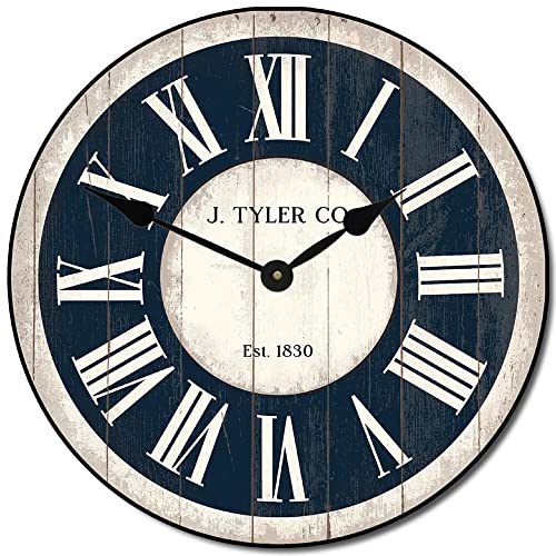 Classic Ivory and Navy Blue Wall Clock | Ultra Quiet Quartz Mechanism | Hand Made in USA Beautiful Crisp Lasting Color | Comes in 8 Sizes (Wood-24 inche, Ivory and Navy Blue)