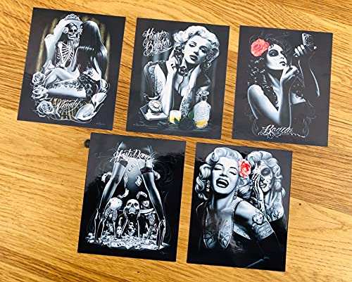Lot de 6 autocollants PIN UP Black & White - Tatouage Marilyn Monroe Auto Se51