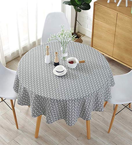 meioro Grey Farmhouse Table Cloth Round Cotton Linen Nordic Twill Tablecloths Wrinkle Free Fabric Arrow Stripe Table Cloths Rustic Cover for Kitchen Dining Party Outdoor Picnic(Round 39 Inch)