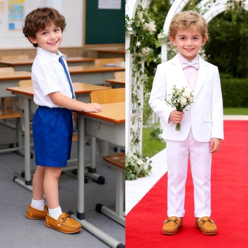 Image of SOFMUO Boys Girls Leather Loafers Slip-On Oxford Flats Boat Dress Schooling Daily Walking Shoes(Toddler /Little Kids)