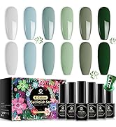 MEFA Gel Nail Polish Set, Sage Pine Eucalyptus Turquoise Green/Blue Misty Grey Colors, Soak Off L...