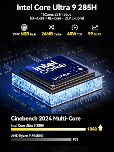 Image of GMKtec EVO-T1 Mini PC AI Ultra 9 285H (up to 5.4GHz) 64GB DDR5 (32GB*2) 2TB PCIe 4.0 SSD Gaming Mini Computer, 3X M.2 Expansion Slots, Oculink, Quad Screen 8K Display