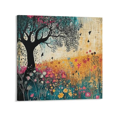 Impression sur toile arbre de vie coloré ZXBNNN 40x40cm avec cadre intérieur pour salon