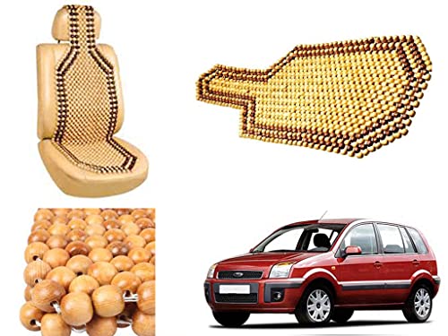Image of Car Bead Seat Wooden Beads Cushion Cover Pad for Ford Fusion, Acupressure Sitting Seat Cover | Cream Color - Pack of 1