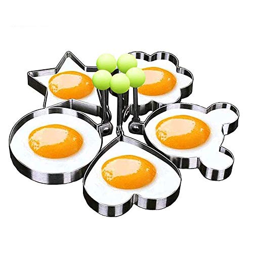 ESF Juego de Anillos para Huevos, Anillos Redondos para cocinar Huevos, círculos moldeadores antiadherentes de Acero Inoxidable, Desayuno Creativo, Juego de 5 Piezas