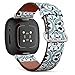 CJBROES Replacement Leather Watch Band, Compatible with Fitbit Versa 3 and Fitbit Sense of Wristband Bracelet Accessory - Vintage Flower Floral