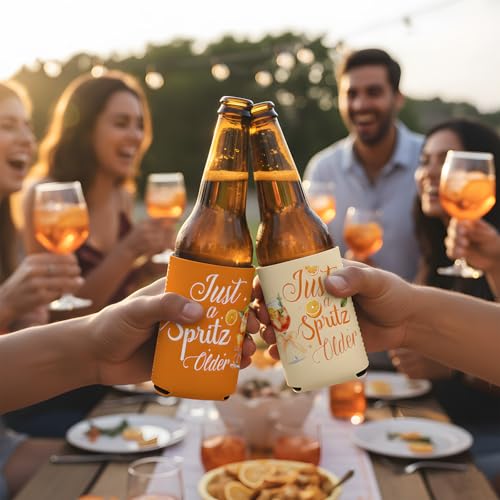 Image of Aperol Sprritz Decor Can Sleeves, 24 Pcs Aperol Sprritz Birthday Party Decorations, Orange Lemon Citrus Glasses Beer Cans Coolers for Summer Beach Bachelorette Wedding Party Favors Supplies
