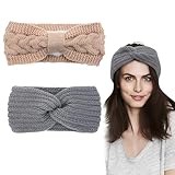 2 STÜCK STIRNBAND DAMEN WINTER, GESTRICKT VERDICKEN STIRNBAND DAMEN, OHRENWÄRMER ELASTISCHE STIRNBAND WINTER, WARME KOPFBAND STIRNBÄNDER DAMEN HAARSCHMUCK HEADWRAP MÄDCHEN FRAUEN