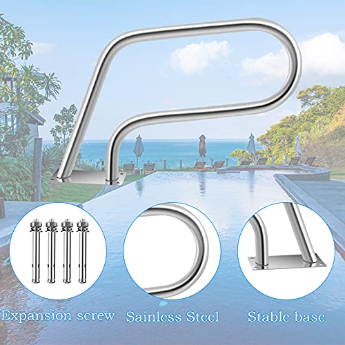 Pool Rail 32X23 Pool Railing For Inground Pool 304 Stainless Steel Pool Handrail Rustproof Pool Safety Handrails, Swimming Pool Stair Rail With Blue Grip Cover & Anchors Screws #TOP6