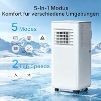 HEALLUX Mobile Klimaanlage 9000 BTU 2,6 kW, tragbares Klimagerät mit Fernbedienung & Abluftschlauch, 4-in-1: Kühlen, Lüften, Entfeuchten, Timer 24h, für Räume bis 40 m², Weiß – Ansicht 2