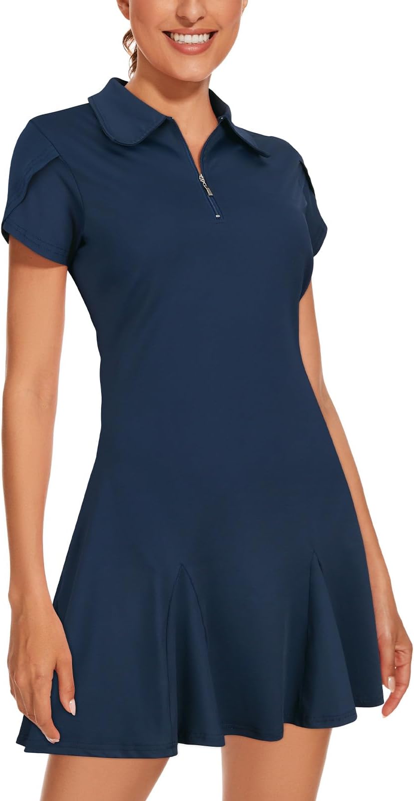 Athletic Dress for Women Petal Short Sleeve Tennis Dresses with Shorts and Pockets Flowy Golf Outfits