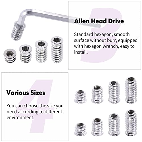 Swpeet S1682 50Pcs 1/4 inch-20 x 10mm White Zinc Plated Carbon Steel Carbon Furniture Screw in Nut Threaded Wood Inserts Threaded Inserts Bolt Fastener Connector Hex Socket (1/4-20 x 10mm) - Image 4