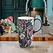 DUSVALLY Ceramic Coffee Mug Gift for Home & Office, 17oz. Porcelain Latte Travel Cup with Lid and Color Box, Blue Flower Art Tea Mug with Handle, 6.5