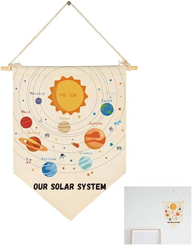 INFUNLY Solar System Canvas Decor Canvas Hanging Pennant Flag Banner Wall Sign Decor Outer Space Planets Poster Astronomical Education Wall Art