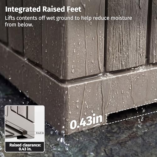Image of EAST OAK Outdoor Storage Box, 31 Gallon Deck Box, Waterproof Resin Storage Bin for Patio Cushions, Gardening Tools, Accessories, Lockable, UV Resistant, Brown