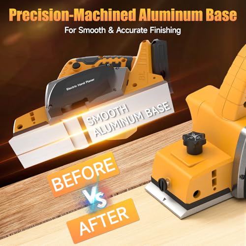 Cordless Hand Planer Compatible with DeWalt 20V Battery, 3-1/4\" Brushless Electric Wood Planer, 15,000 RPM Power Planer with Precision Depth Adjustment for Woodworking & Carpentry (Bare Tool)