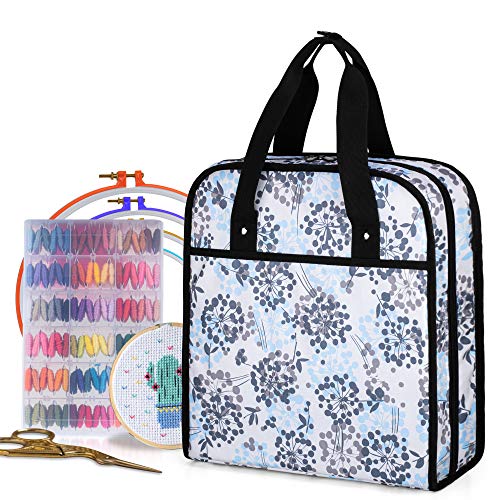 YARWO Embroidery Bag, Embroidery Projects Storage with Multiple Pockets for Embroidery Hoops (Up to 12"), Embroidery Floss and Supplies, Dandelion (Bag Only, Patented Design)