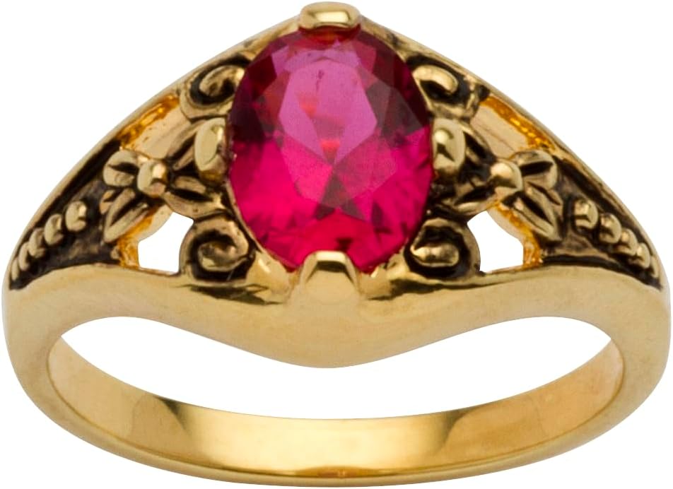 Palm Beach Jewelry PalmBeach Yellow Gold-plated Oval Cut Simulated Birthstone Antiqued Ring Sizes 5-10