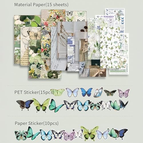 Image of VIBE VISTA Vintage Aesthetic Scrapbook Kit, 346 Pcs, A6 Grid Notebook, Washi, Envelopes, Scrapbook Papers, Folding Labels, Background Papers, Photo Frames, Calendar Stickers, Stickers (Forest Legend)