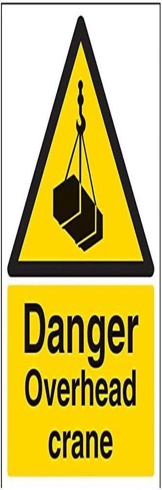 V Safety Danger, Overhead Crane Warning Sign - 200mm x 300mm - 1mm Rigid Plastic