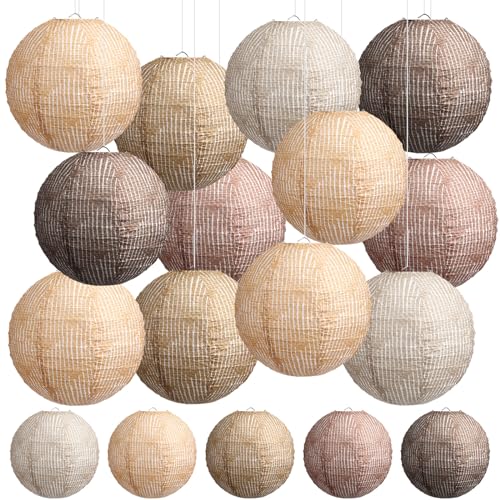 Rossesay 12 Pcs Burlap Paper Lantern 8 Inch Hanging Paper Lantern Chinese Decorative Paper Lantern Boho Party Decor for Classroom Office Wedding Birthday Baby Shower Celebration Event 5 Colours