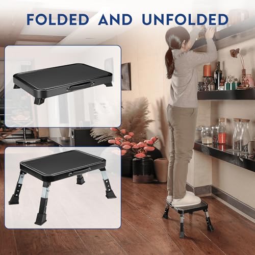 Image of BONTEC 3-Level Height Folding Step Stool with Anti-Slip Platform and Thick Rubber Feet - Portable Ladder for Adults and Children, Supports up to 330 lbs - Perfect for Kitchen, Bedroom, Office, RV Use